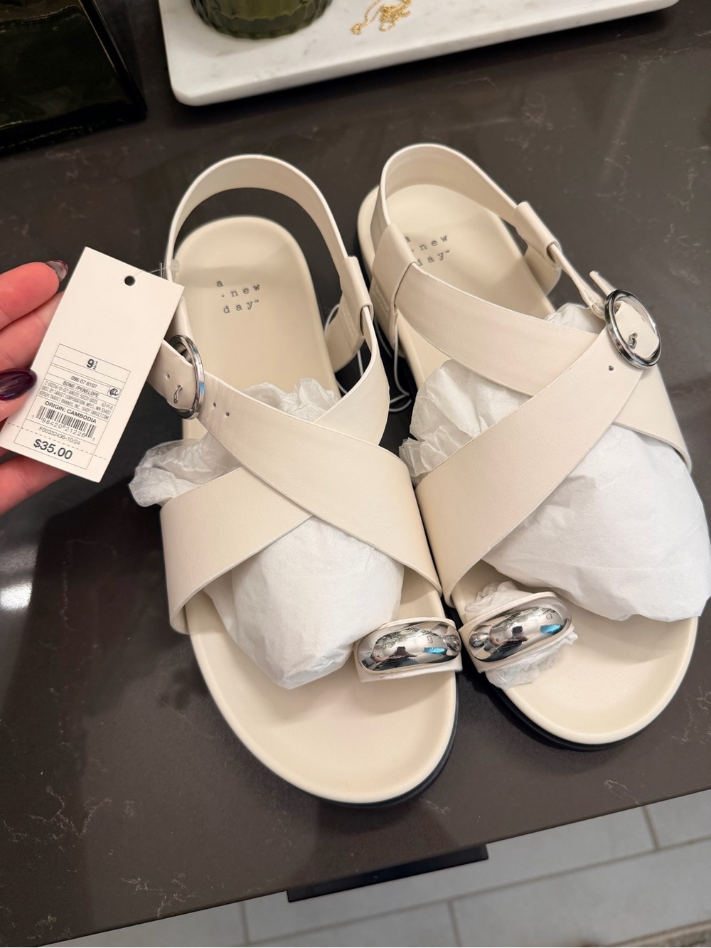 A New Day Women's Cream Crisscross Buckle Sandals